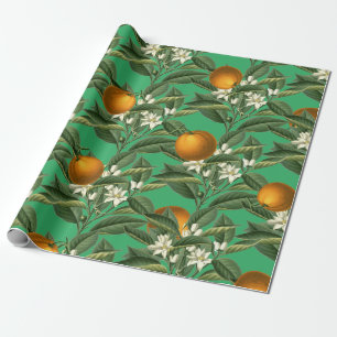 Vintage Botanical Orange Fruit Blossom Pattern Wrapping Paper