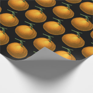 Vintage Botanical Orange Fruit Pattern on Black Wrapping Paper