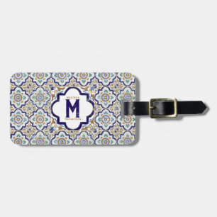 Vintage Botanical Ornamental Tiles Monogram  Luggage Tag