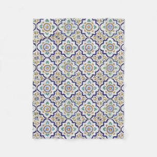 Vintage Botanical Ornamental Tiles Pattern  Fleece Blanket