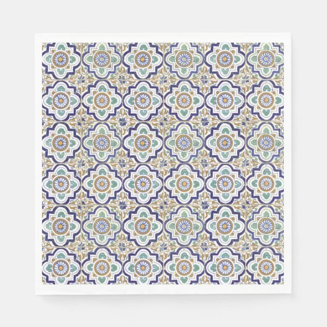 Vintage Botanical Ornamental Tiles Pattern Napkin (Front)