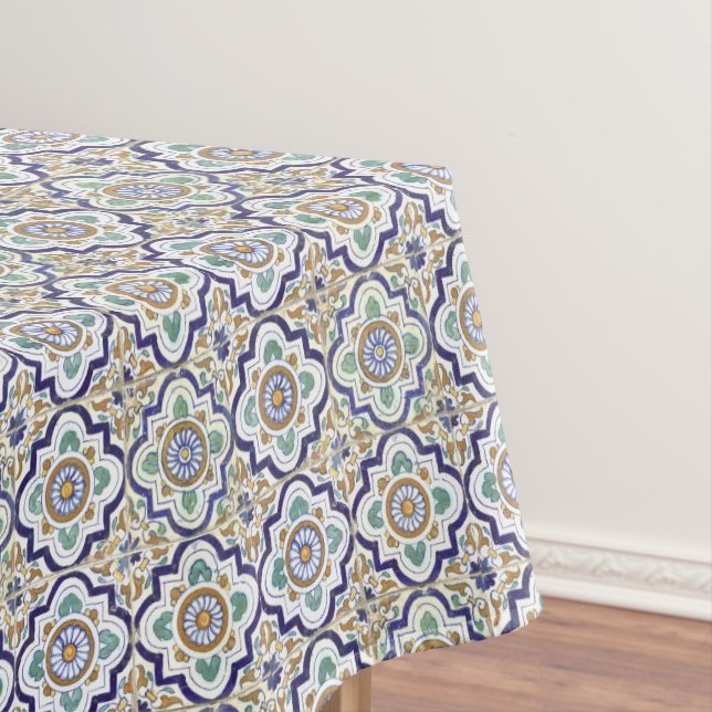 Vintage Botanical Ornamental Tiles Pattern Tablecloth (In Situ)
