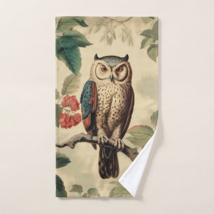 Vintage Botanical Owl in Forest Hand Towel