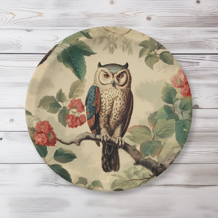 Vintage Botanical Owl in Forest Paper Plate