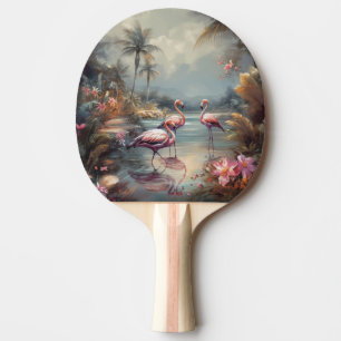 Vintage botanical painting flamingos and Flowers Ping Pong Paddle