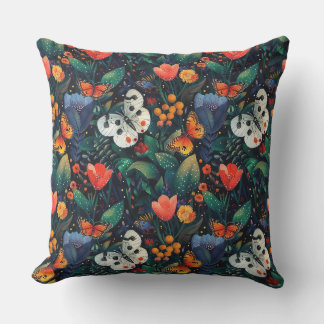 Vintage botanical painting flowers, leaves, branc outdoor pillow