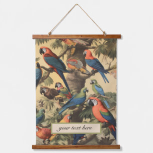 Vintage botanical parrots, customizable  hanging tapestry