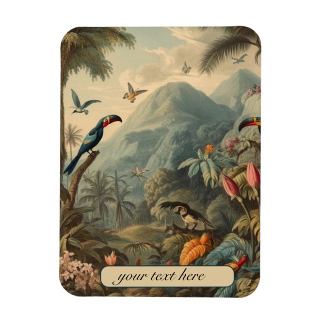 Vintage botanical parrots, customizable  magnet (Vertical)