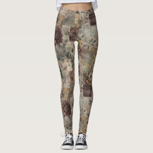Vintage Botanical Patchwork Rustic (1) Leggings