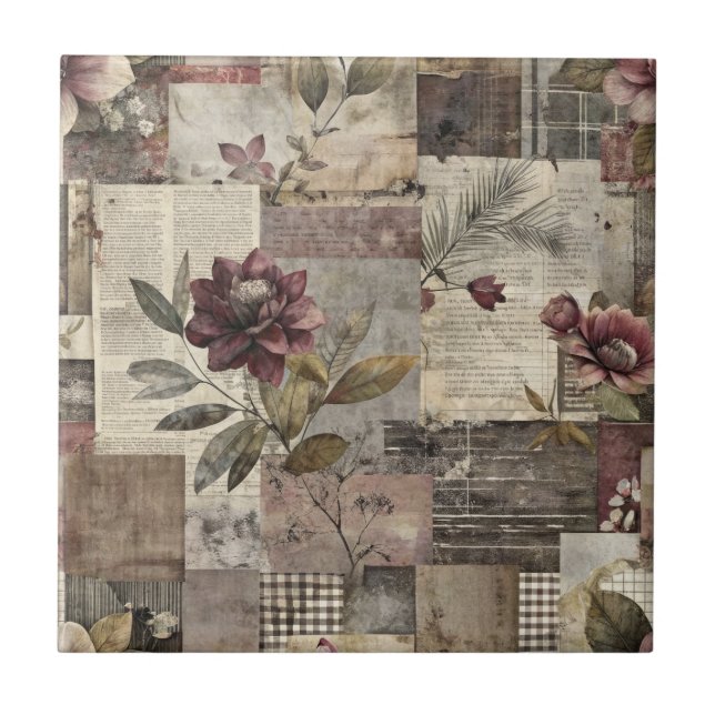 Vintage Botanical Patchwork Rustic (1) Tile (Front)