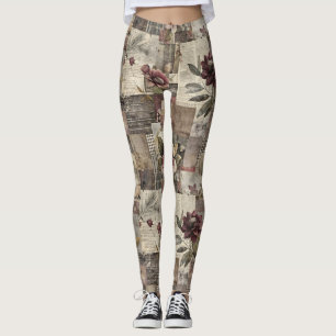 Vintage Botanical Patchwork Rustic (2) Leggings