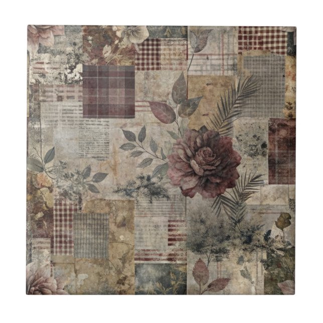Vintage Botanical Patchwork Rustic (2) Tile (Front)