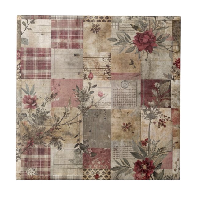 Vintage Botanical Patchwork Rustic (3) Tile (Front)