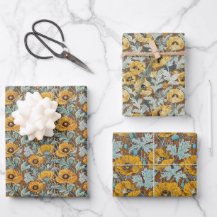 Vintage Botanical Pattern – Golden Poppies  Wrapping Paper Sheet