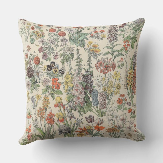Vintage Botanical Pattern Outdoor Pillow (Back)