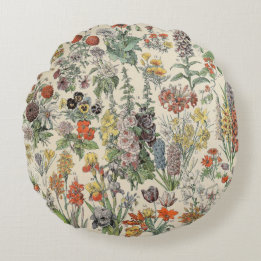 Vintage Botanical Pattern Round Pillow