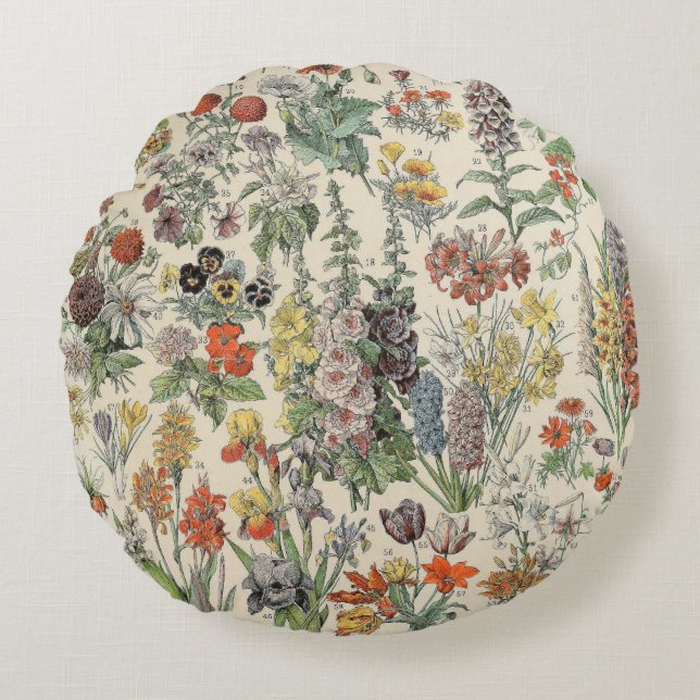 Vintage Botanical Pattern Round Pillow (Front)