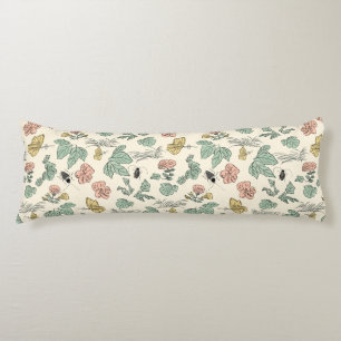 Vintage Botanical Pattern with Butterflies and Bee Body Pillow