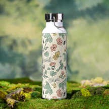 Vintage Botanical Pattern with Butterflies and Bee