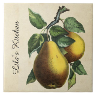 Vintage Botanical Pear Personalized Tile