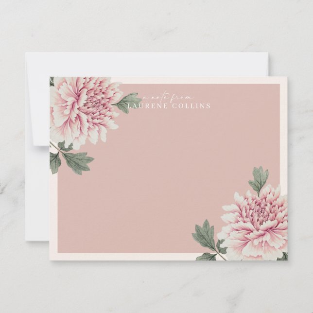 Vintage Botanical Pink Floral Note Card (Front)