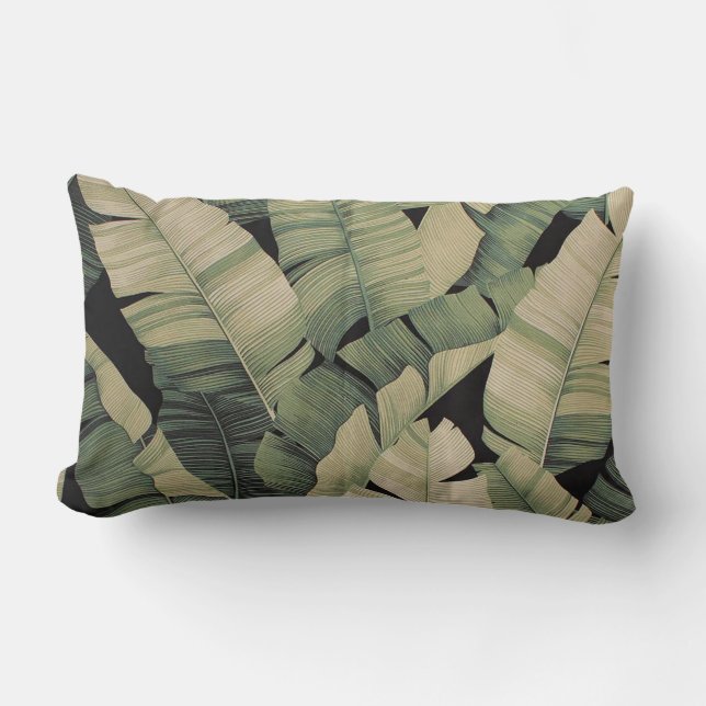 Vintage botanical print banana leaf lumbar pillow (Front)