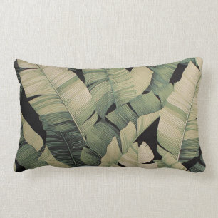 Vintage botanical print banana leaf lumbar pillow