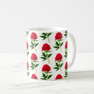 Vintage Botanical Print, Deep Red Peony Coffee Mug