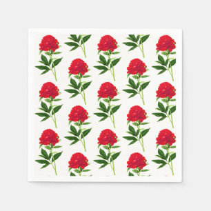 Vintage Botanical Print, Deep Red Peony Napkin