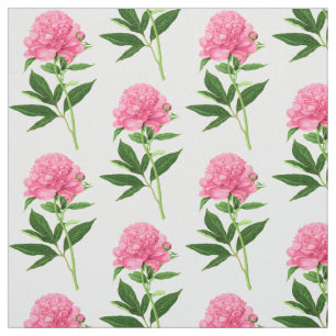Vintage Botanical Print, Pastel Pink Peony Fabric