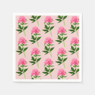 Vintage Botanical Print, Pastel Pink Peony Napkin