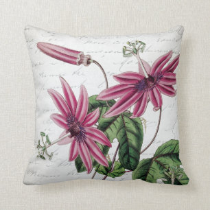 Vintage Botanical Purple Passion Flower Throw Pillow