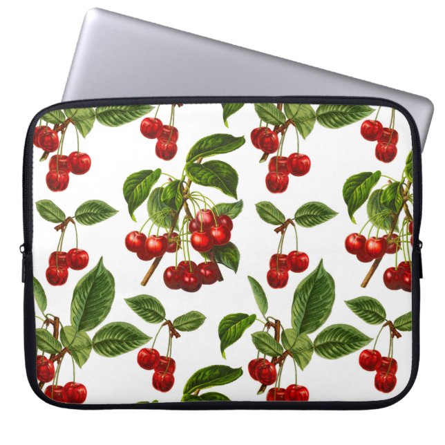 Vintage Botanical Red Cherries Print Laptop Sleeve (Front)