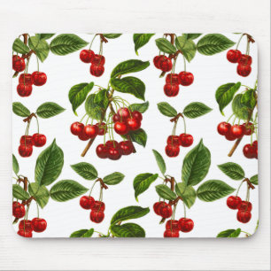 Vintage Botanical Red Cherries Print Mouse Pad