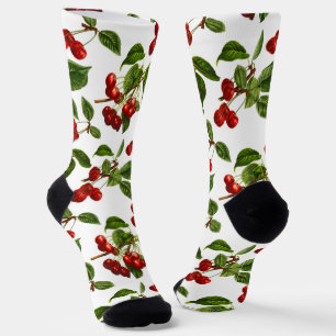 Vintage Botanical Red Cherries Print Socks