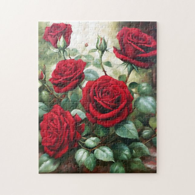 Vintage botanical Red Roses Jigsaw Puzzle (Vertical)