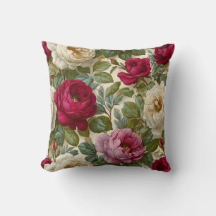 Vintage Botanical Romantic Chic Floral Throw Pillow