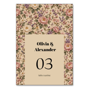 Vintage Botanical Rose Garden & Butterfly Pattern Table Number