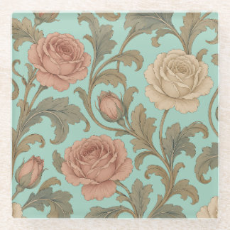 Vintage Botanical Rose Glass Coaster