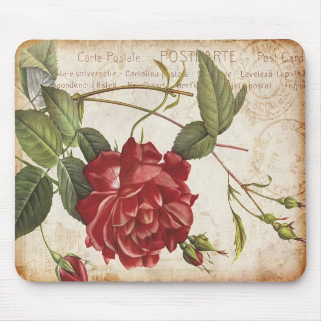 Vintage Botanical Rose Mousepad (Front)