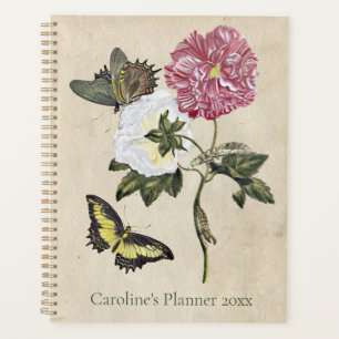 Vintage botanical roses butterfly caterpillar planner