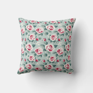 Vintage Botanical Roses Design Throw Pillow