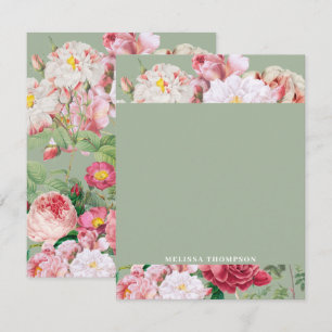 Vintage Botanical Roses Green & Pink  Card