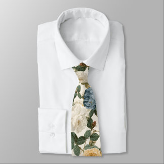 Vintage Botanical Roses On Cream Tie