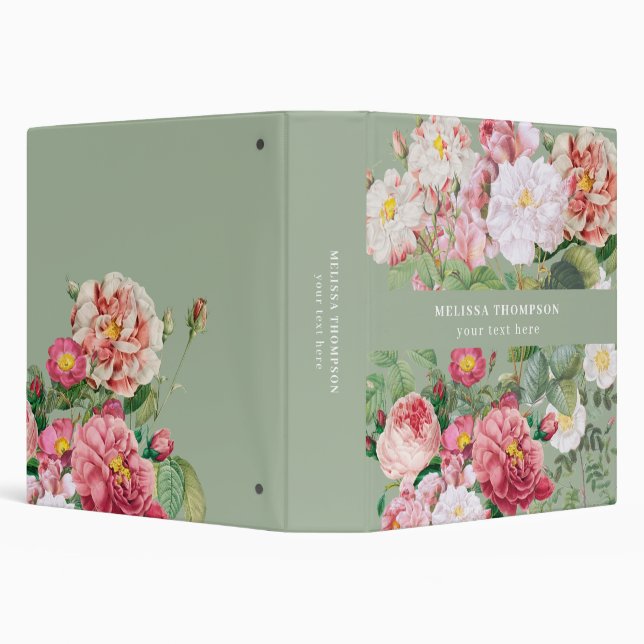 Vintage Botanical Roses Pastel Green & Pink Binder (Background)