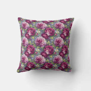 Vintage Botanical Rustic Pink & Purple Floral  Throw Pillow