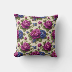 Vintage Botanical Rustic Purple & Blue Floral Throw Pillow