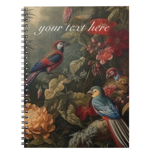 Vintage botanical scene birds customizable notebook (Front)