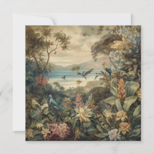 Vintage botanical scene birds flowers in paradise