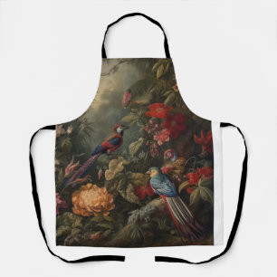 Vintage botanical scene birds flowers in paradise apron